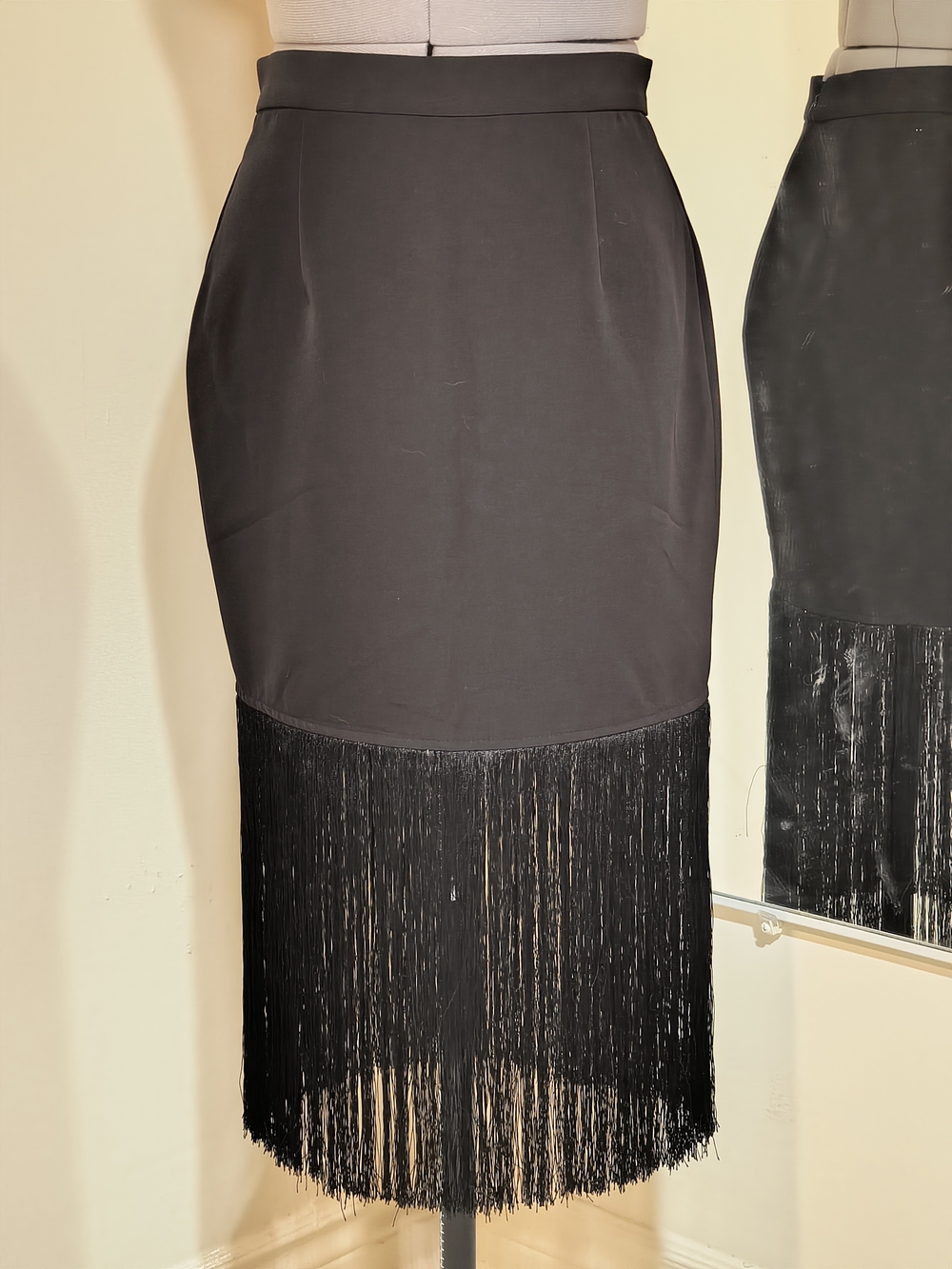 Forever 21 Black Pencil Skirt with Fringe Hem